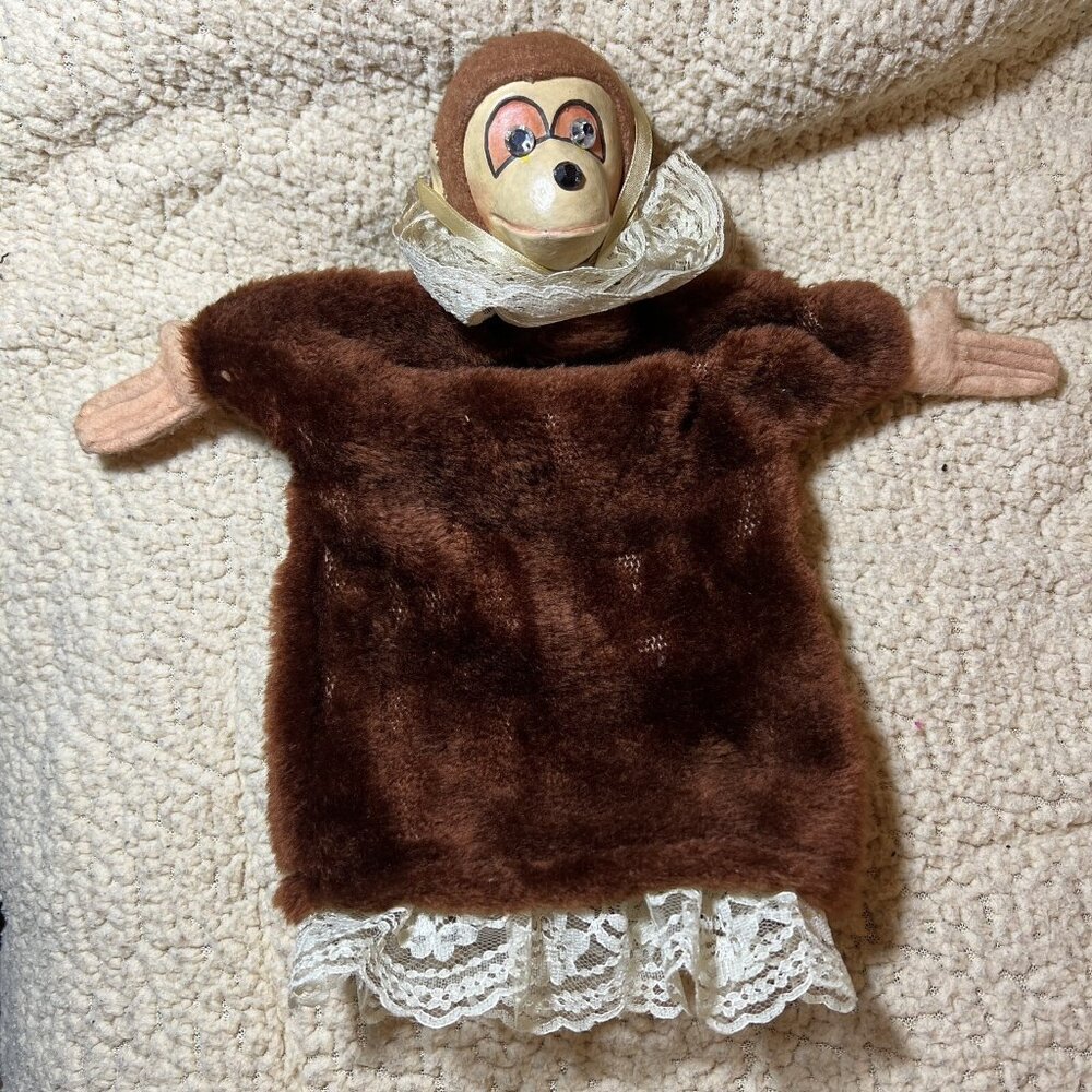 Katherine's Collection Vintage Monkey Hand Puppet Handmade Tag Paper Mache Face